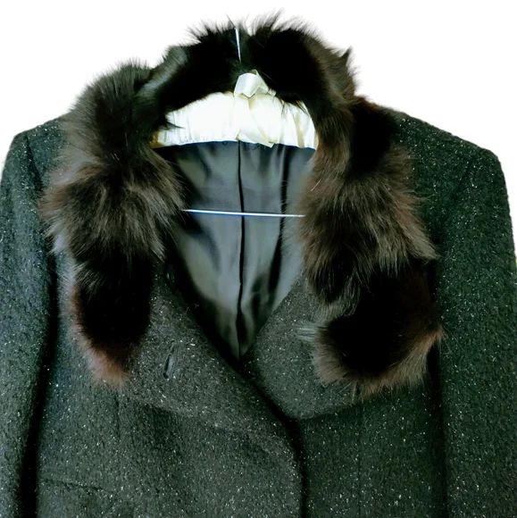 Reasterisk Black Wool, Alpaca/(100% Fox Fur) Women's Coat. Size-66 - Picture 5 of 13
